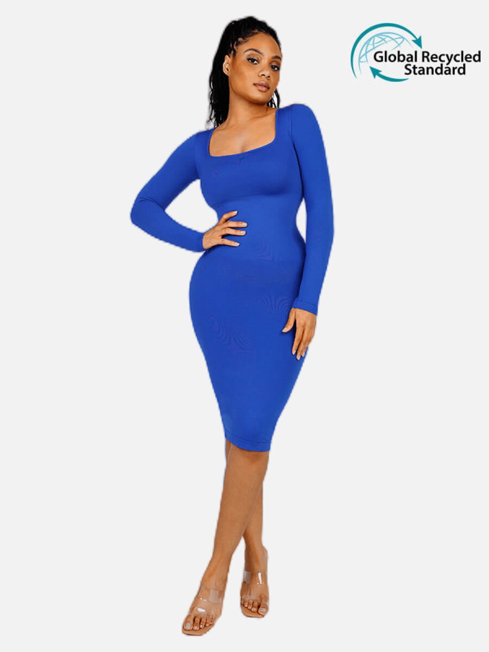 Fashion Square Neck Long Sleeve Shapewear Dress