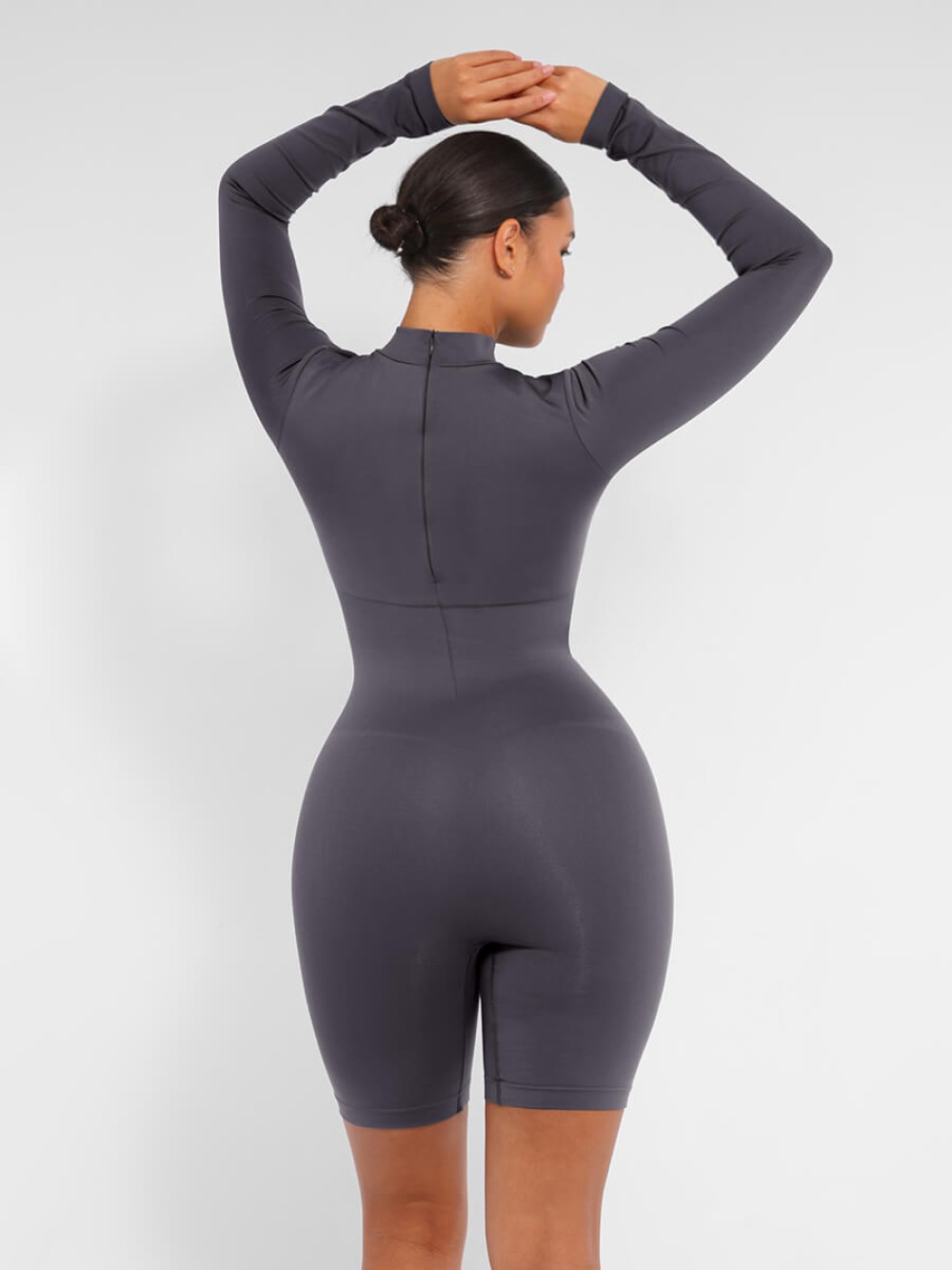 Seamless Bust Support Waist Cinching Tummy Control Jumpsuit with Removable Cups