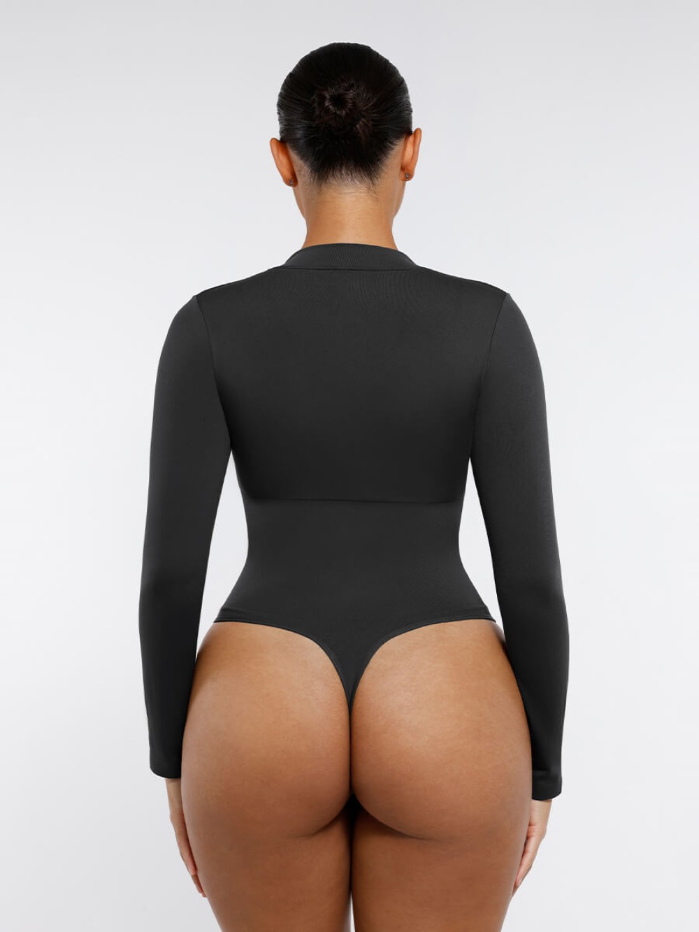 Seamless Long Sleeve Zipper Thong Bodysuit