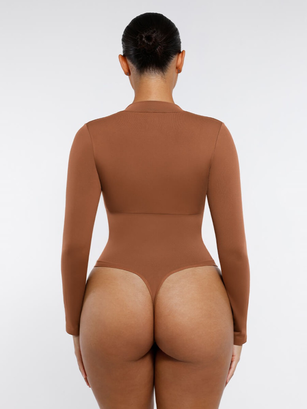 Long Sleeve Seamless Zipper Thong Bodysuit