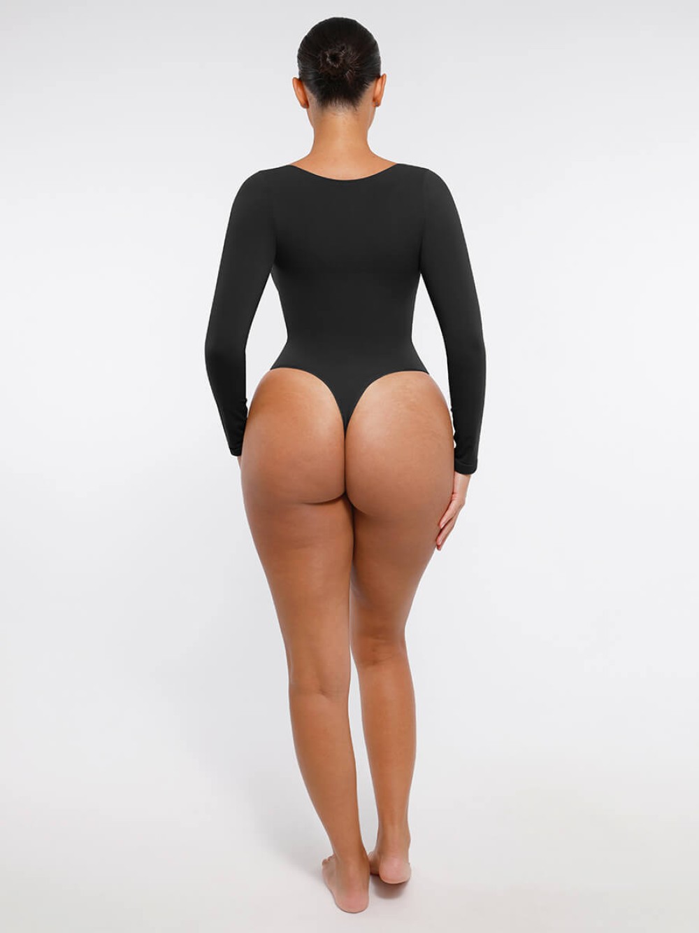 Seamless Long Sleeve Chest Support Tummy Control Thong Bodysuit