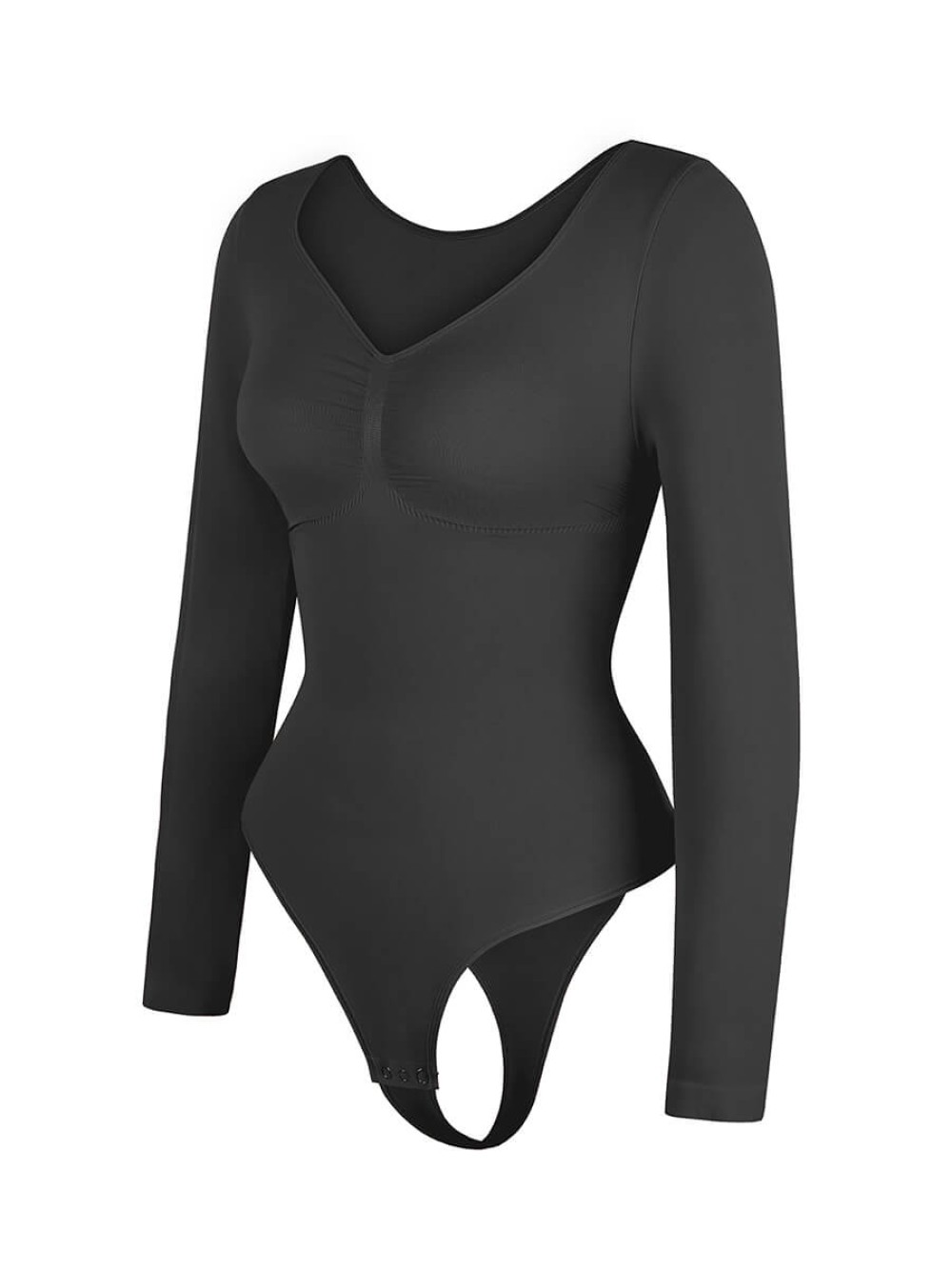 Seamless Long Sleeve Chest Support Tummy Control Thong Bodysuit