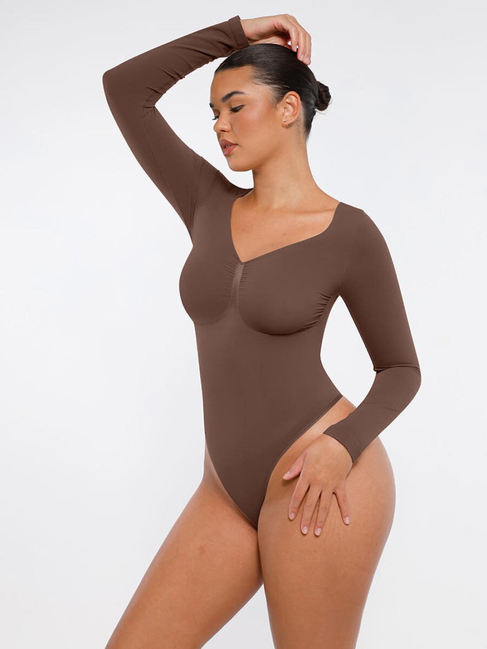 Long Sleeve Seamless Chest Support Tummy Control Thong Bodysui