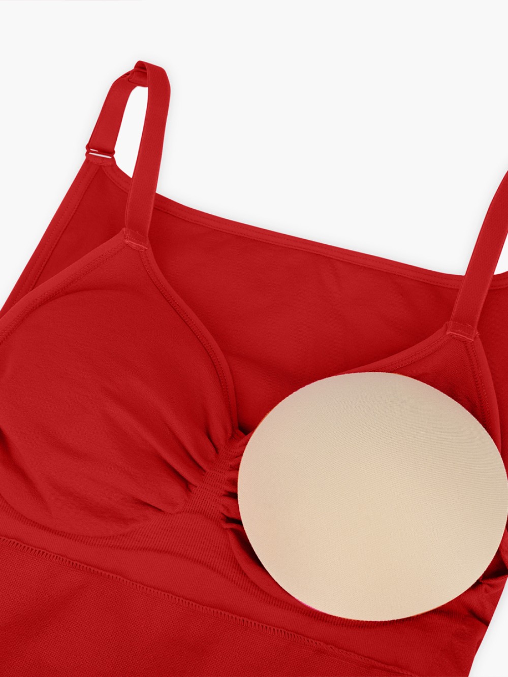 Seamless Bra Free Cami Tummy Control Thong Bodysuit with Removable Pads