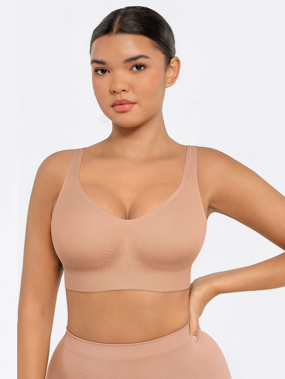 Seamless Wireless Bust Support Wide Shoulder Straps Shapewear Bra