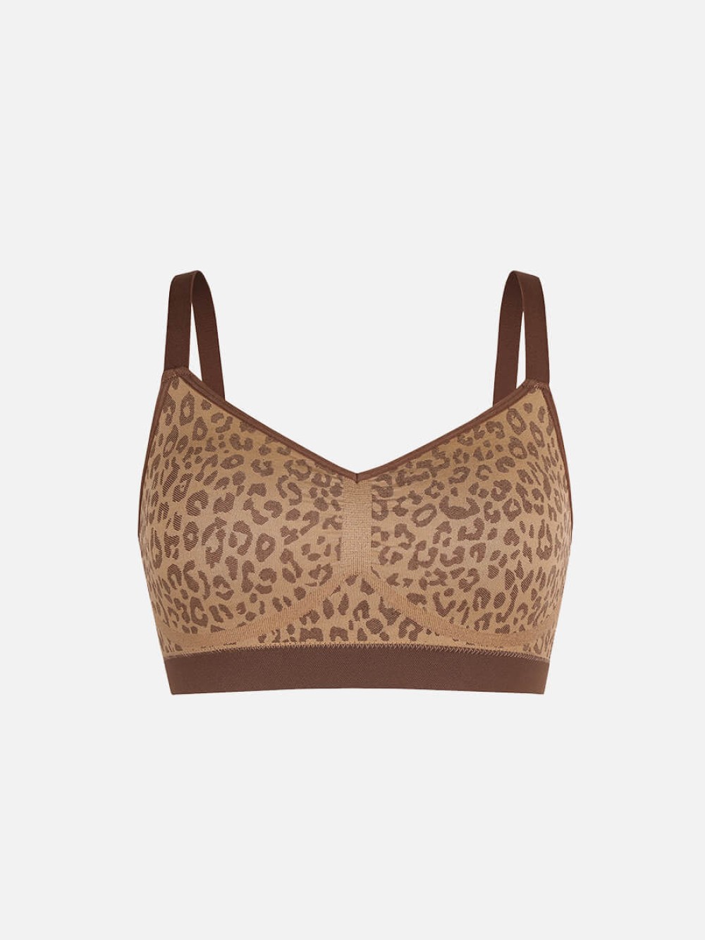 Seamless Leopard Print Bust Support Bra with Adjustable Straps