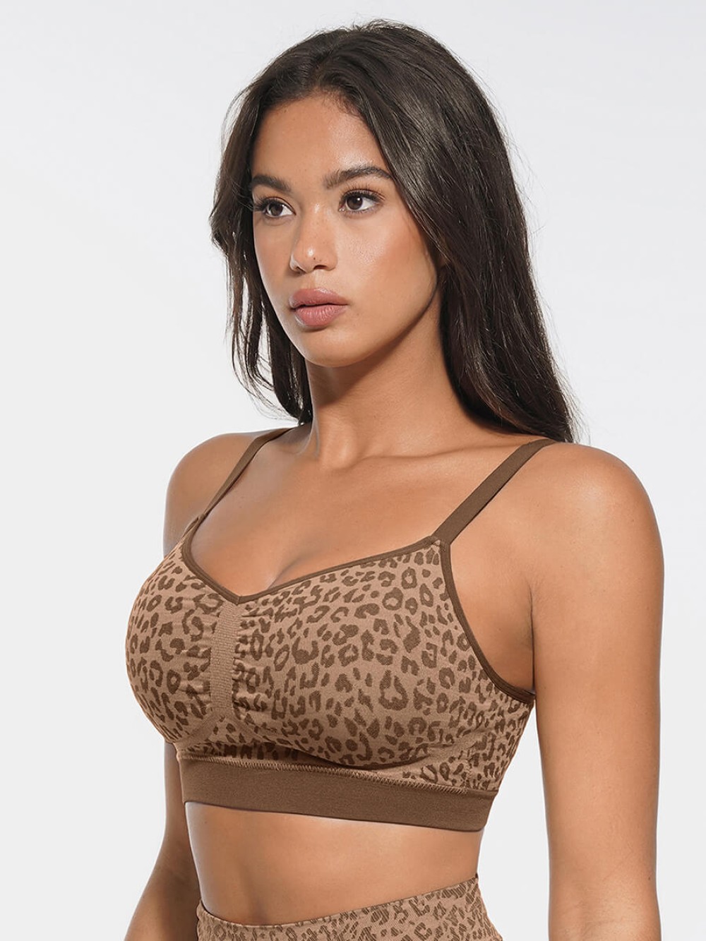 Seamless Leopard Print Bust Support Bra with Adjustable Straps