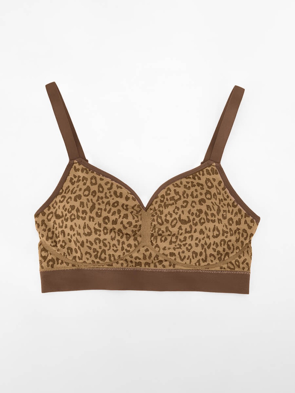 Seamless Leopard Print Bust Support Bra with Adjustable Straps