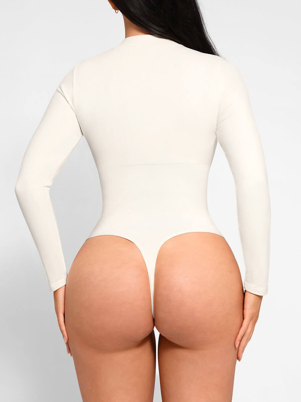 Fashion Long Sleeve Seamless Zipper Thong Bodysuit