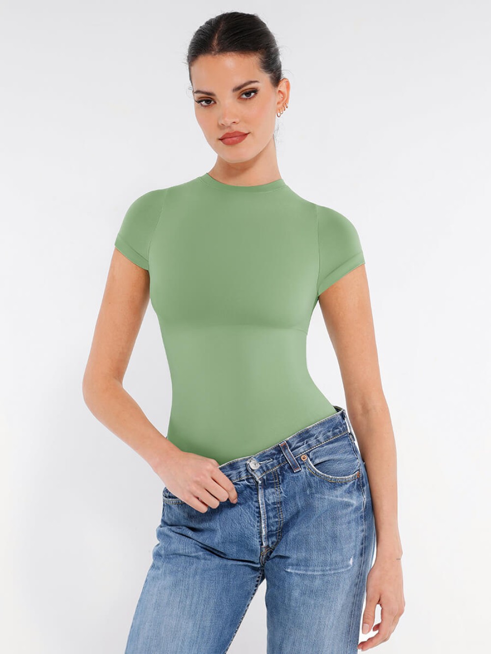 Fashionable Small Round Neck Seamless Short Sleeve Waist and abdomen Shaping Hip briefs Bodysuit