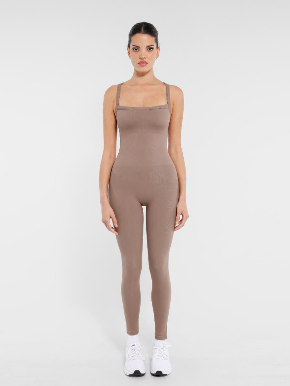 Wholesale Seamless Sports Shaping 2 in 1 Waist and Tummy Control Bra-free Jumpsuit