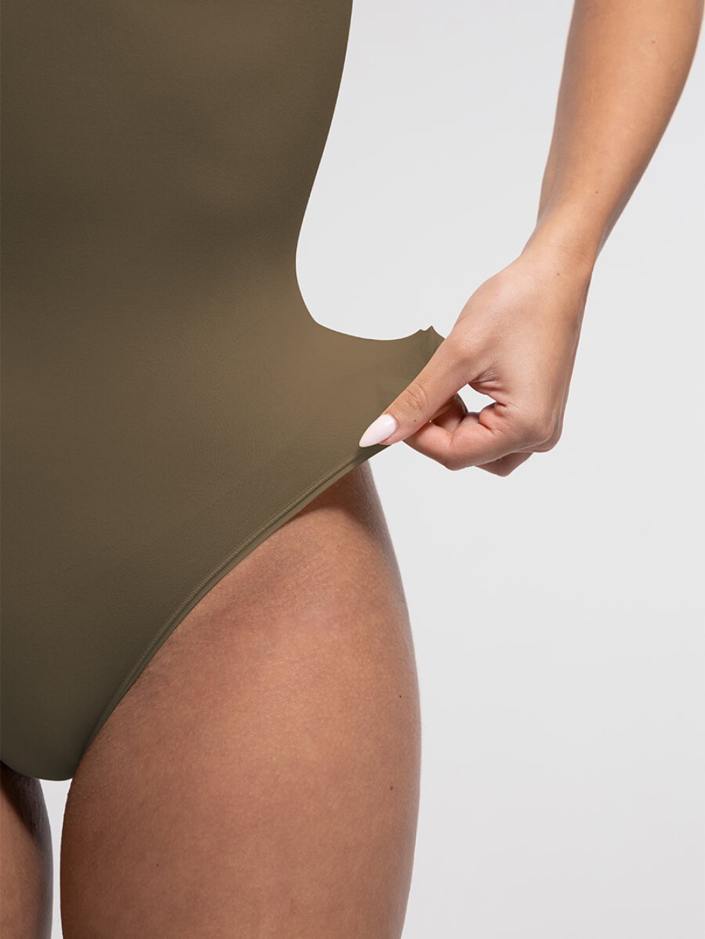 Seamless Diamond Neckline Bust Support Waist and Abdomen Control Thong Bodysuit