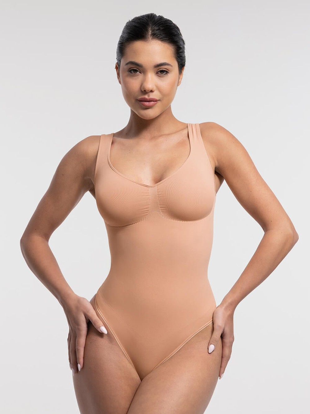 Diamond Neckline Seamless Tummy Control Thong Shapewear Bodysuit
