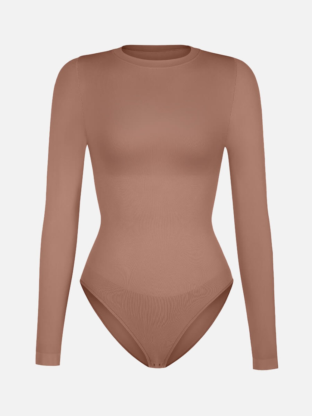 Long Sleeve Seamless Crew Neck Tummy Control Snap Crotch Briefs Bodysuit