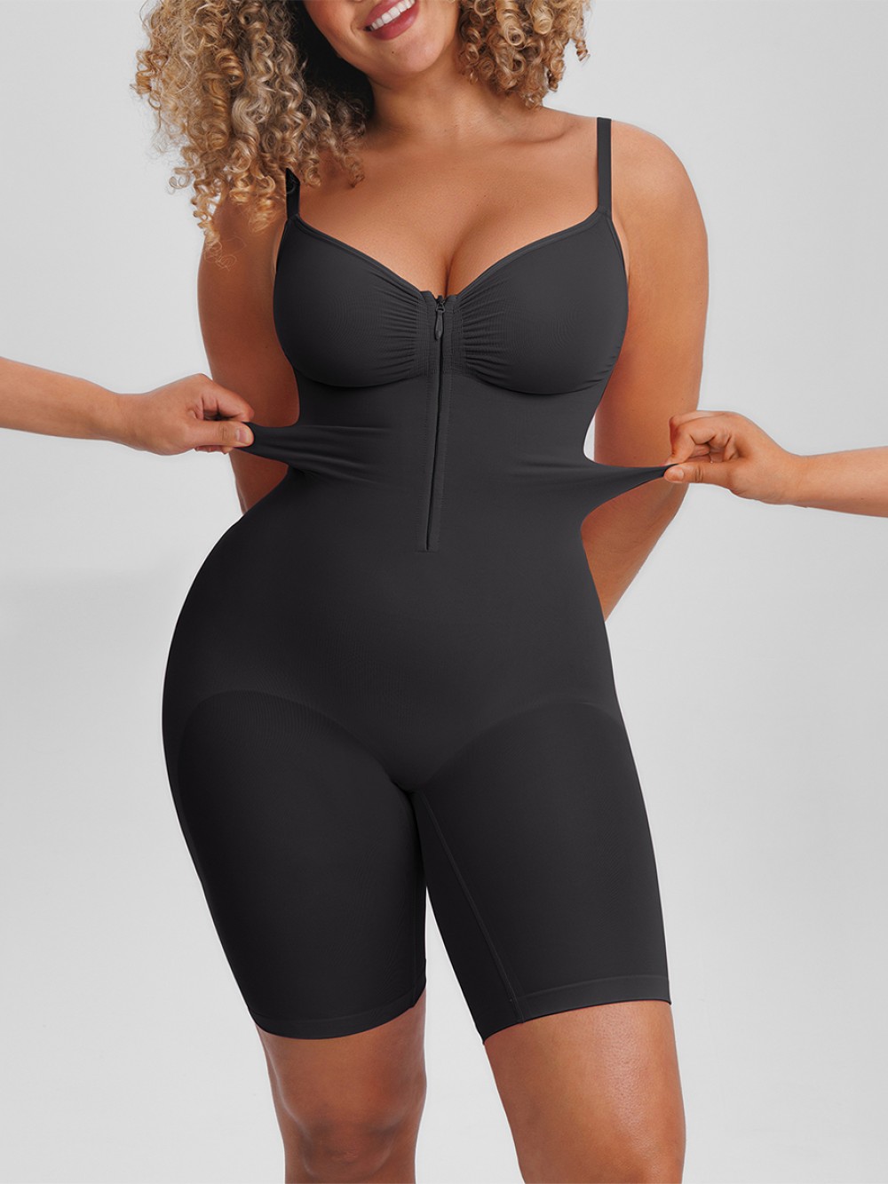 Invisible Zip Seamless Shapewear Bodysuit Tummy Control Butt Lifting Adjustable Straps