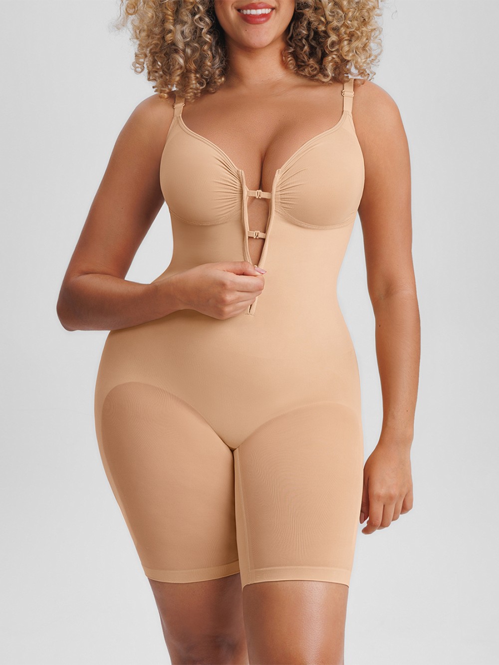 Invisible Zip Seamless Shapewear Bodysuit Tummy Control Butt Lifting Adjustable Straps
