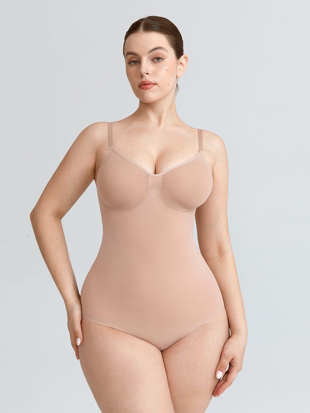 Seamless Ruched Bust Tummy Control Thong Shaping Bodysuit