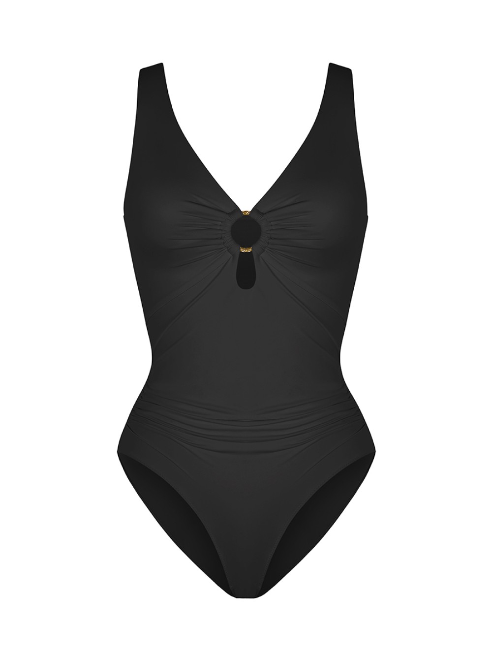 Wide Strap Deep V Metal Ring Bodysuit Swimsuit with Removable Pads
