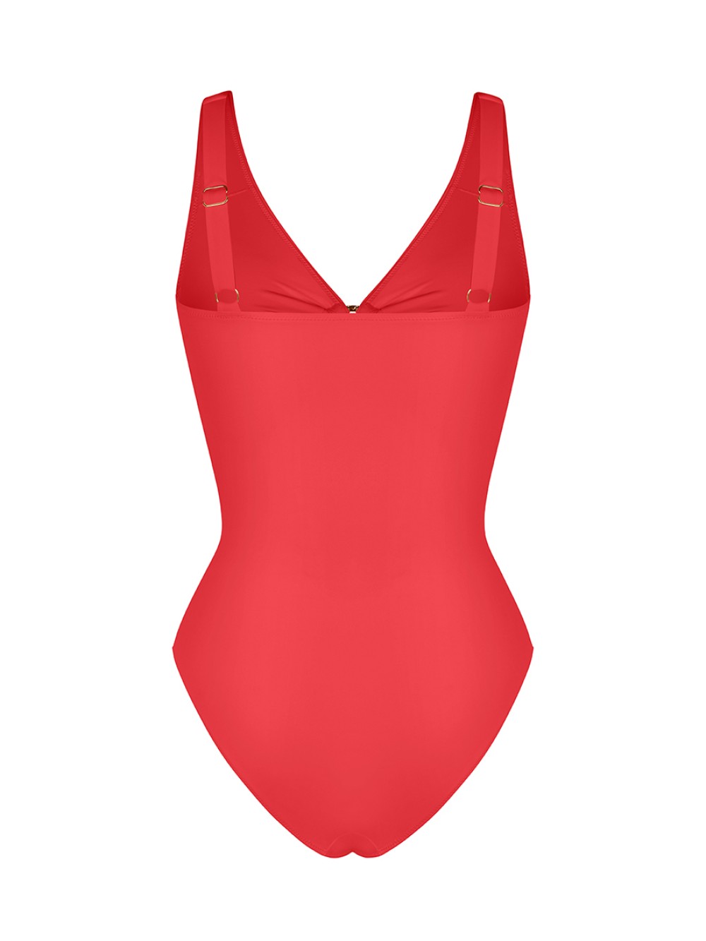 Deep V Metal Accent Bodysuit Swimsuit Removable Pads Ruched Slimming