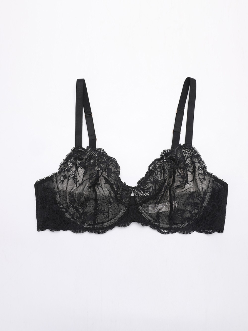 Unlined Underwire Sheer Floral Mesh Lace Bra