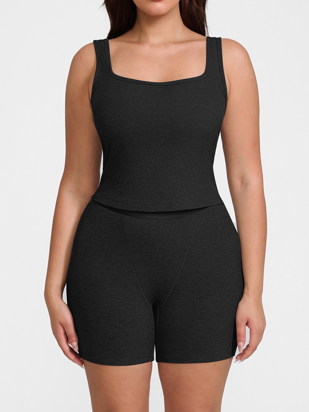 Rayon Ribbed Wide Strap Scoop Neck Tank Top Breathable for Women