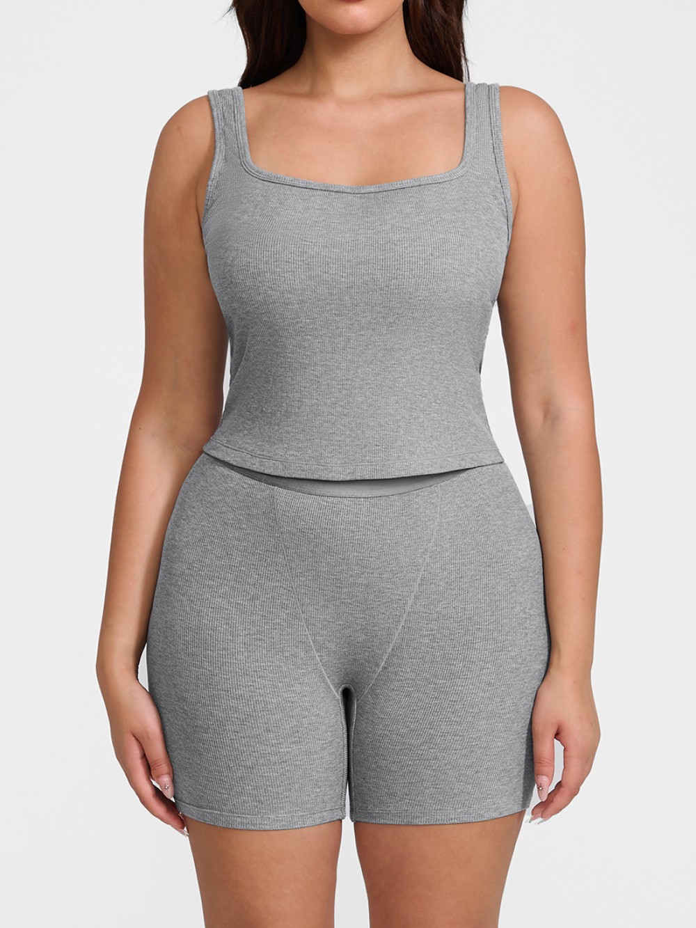 Women Rayon Ribbed Wide Strap Scoop Neck Tank Top Breathable