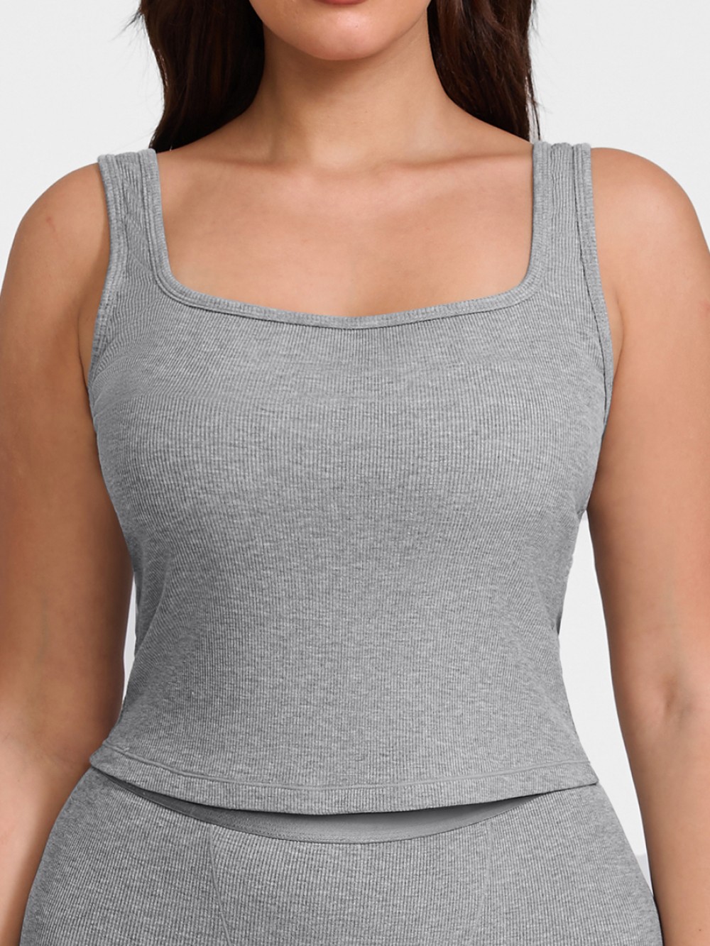 Women Rayon Ribbed Wide Strap Scoop Neck Tank Top Breathable