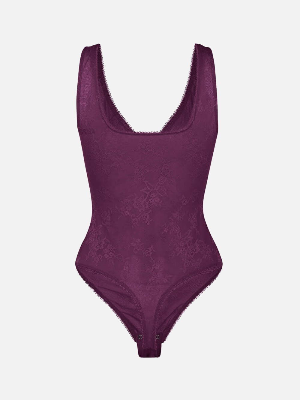 Seamless Deep V-Neck Lace Shaping Thong Bodysuit