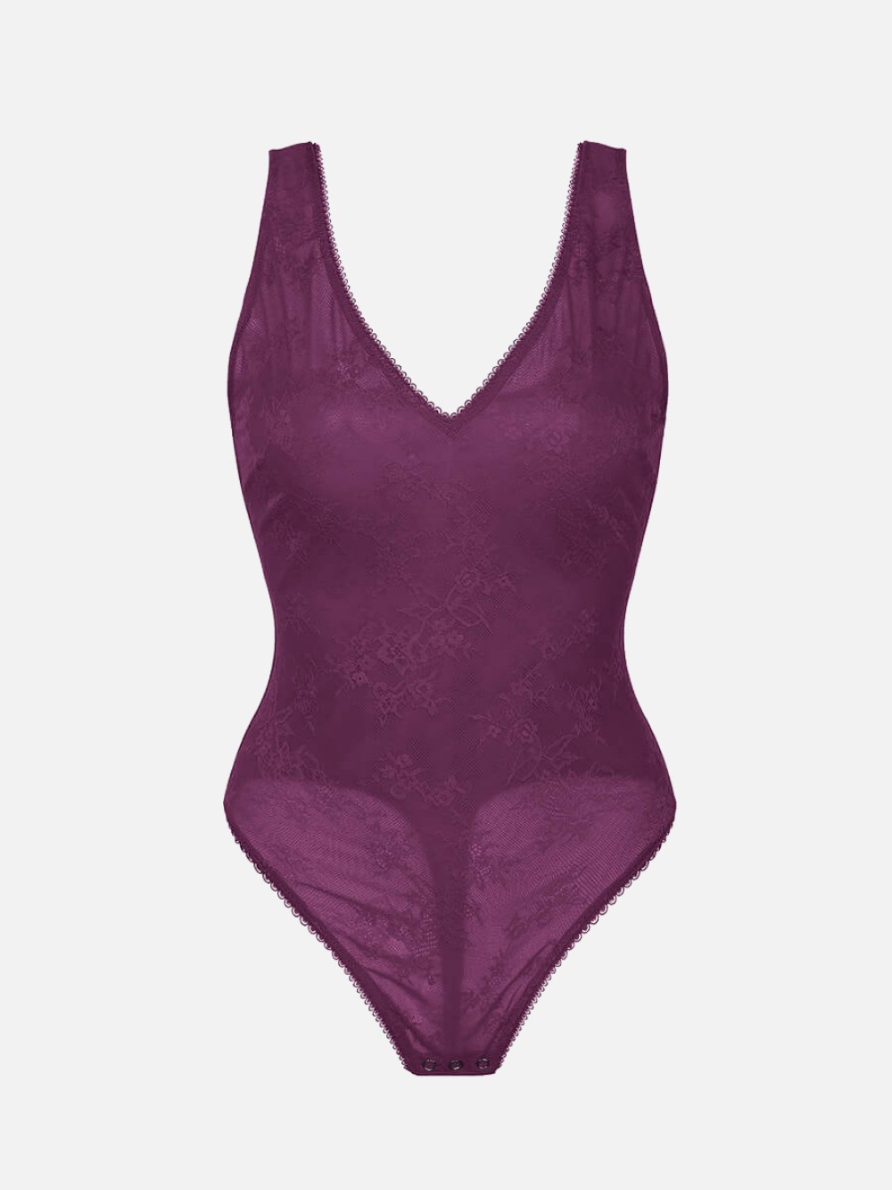Seamless Deep V-Neck Lace Shaping Thong Bodysuit