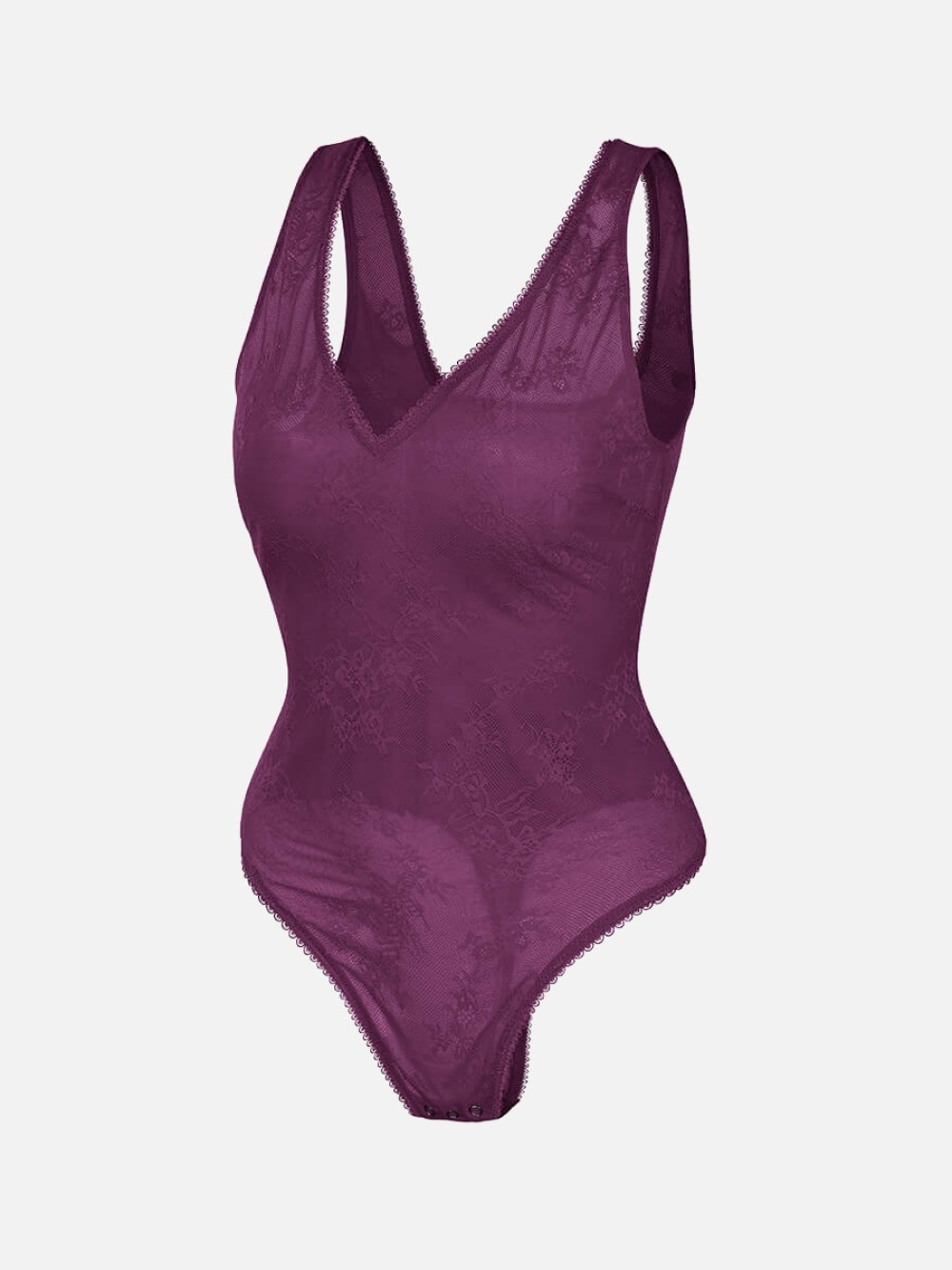 Seamless Deep V-Neck Lace Shaping Thong Bodysuit