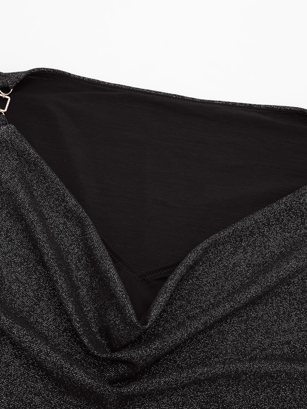 Shiny Draped Neck Bodysuit with Built In Bra and Thong Snap Crotch