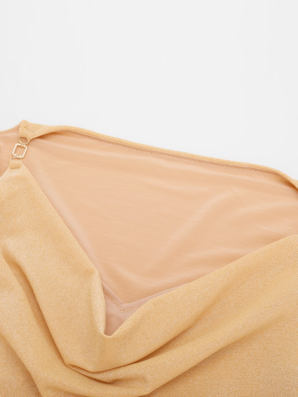 Shiny Draped Neck All In One Shapewear Bodysuit with Built In Bra