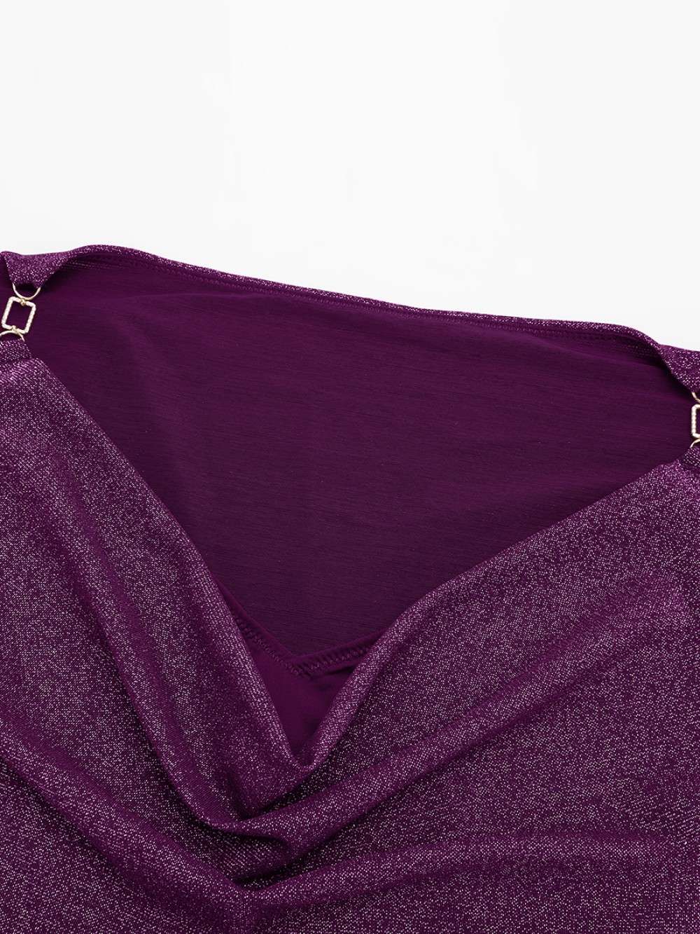 Shiny Draped Neck Shapewear Bodysuit with Built In Bra and Thong Snap Crotch