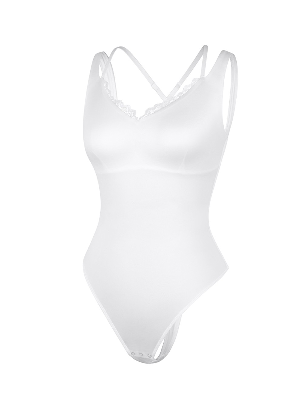 V-Neck Lace T-Back Waist and Abdomen Shaping Thong Bodysuit