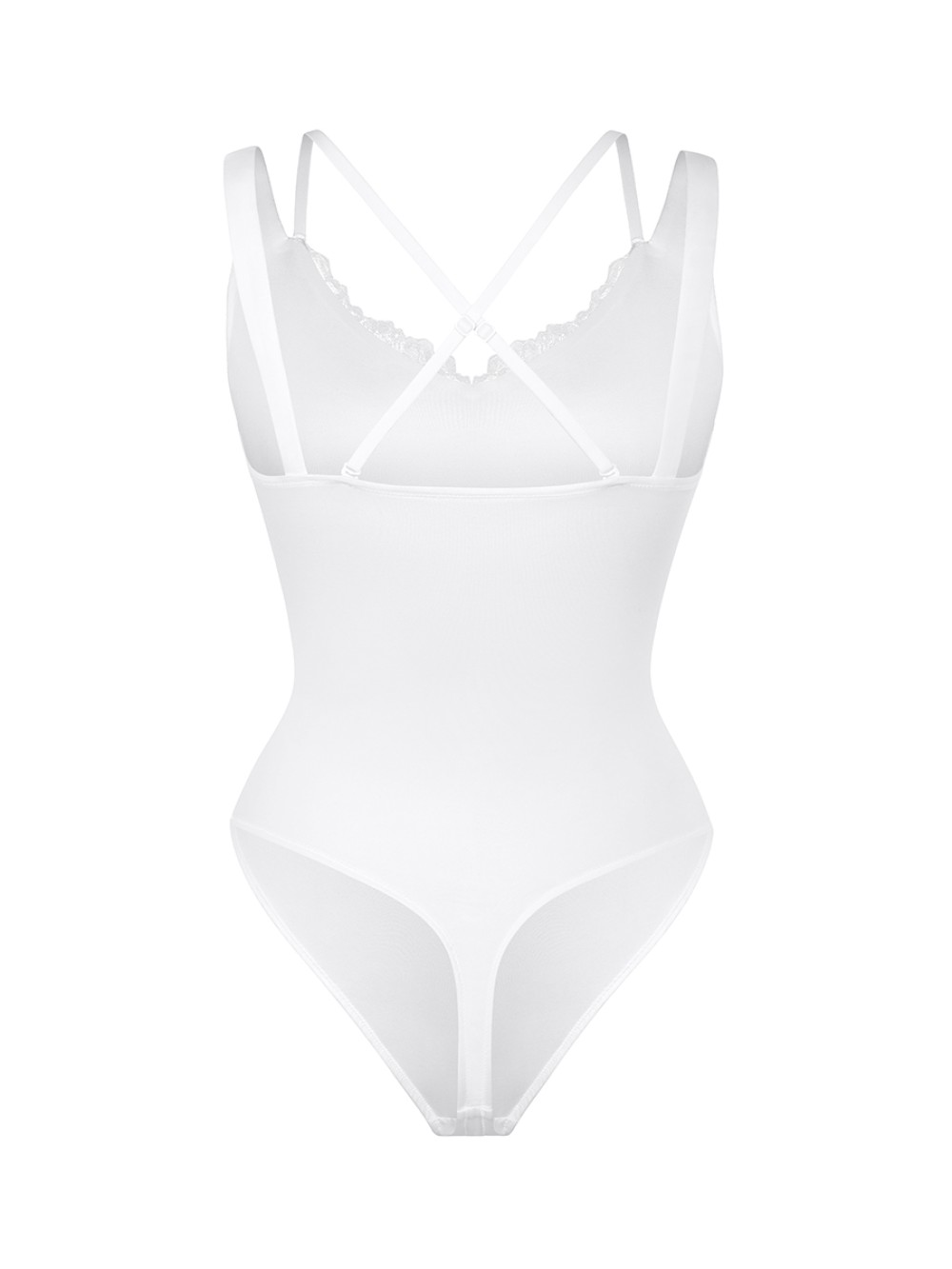 V-Neck Lace T-Back Waist and Abdomen Shaping Thong Bodysuit