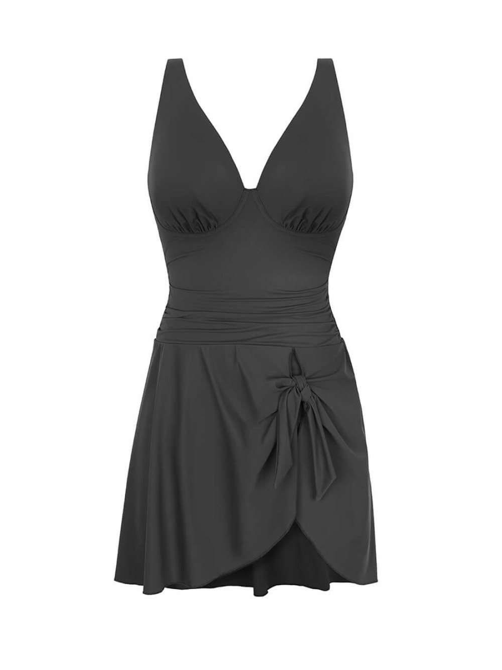 Wide Strap Cover Up Skirt Deep V Swimsuit Built in Shaping Mesh Removable Pads