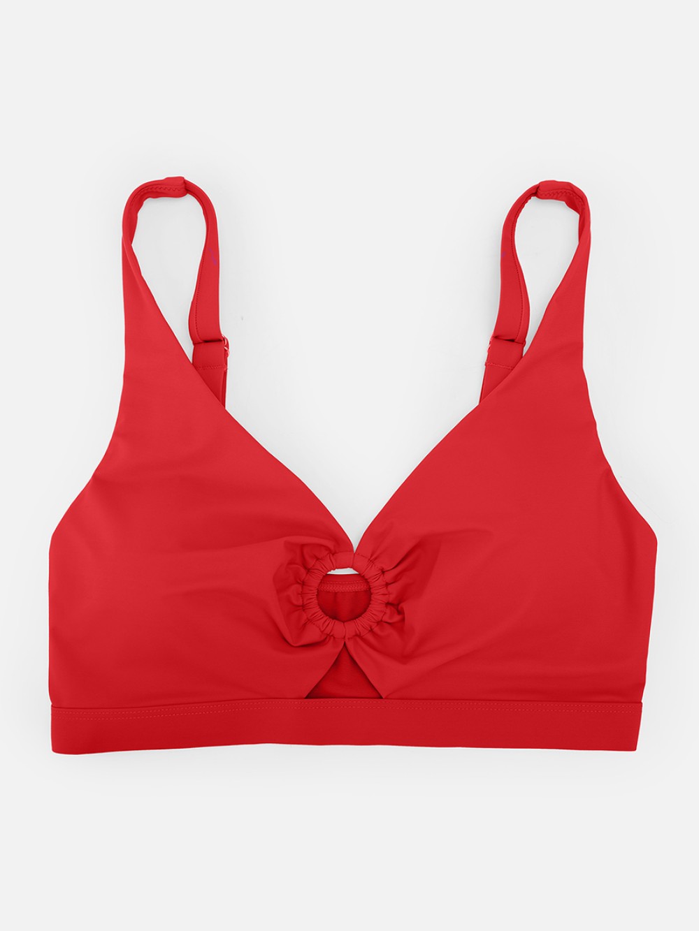 Wide Strap Deep V Metal Ring Swimsuit Built-in Bust Support Side Drawstring Bottoms