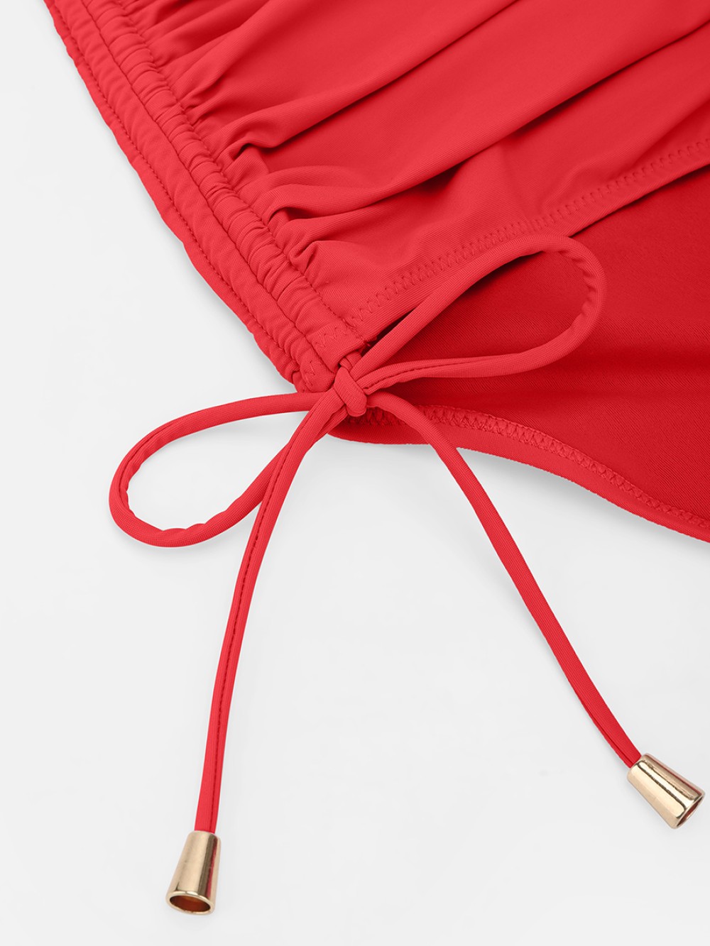 Wide Strap Deep V Metal Ring Swimsuit Built-in Bust Support Side Drawstring Bottoms