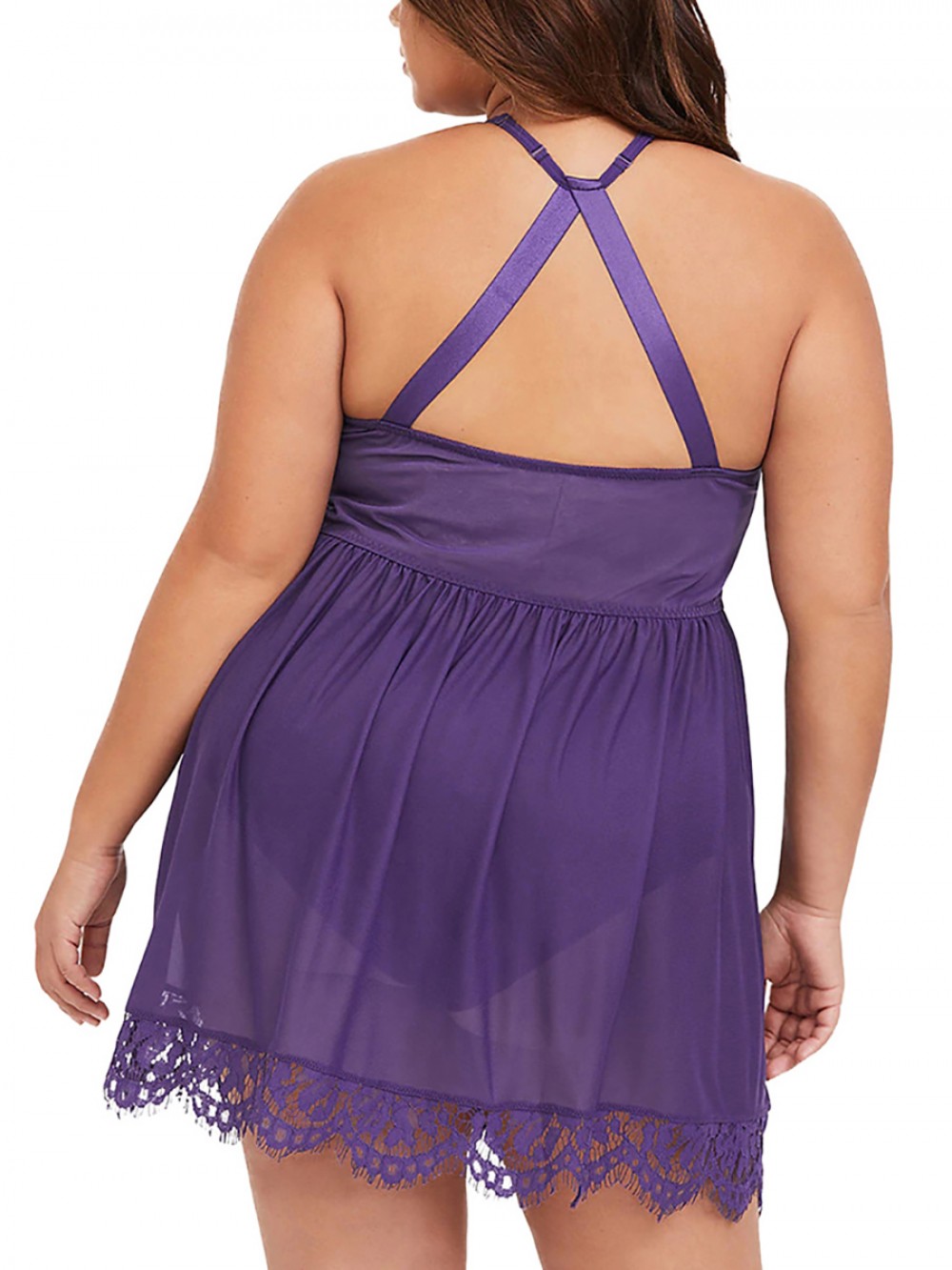 Quirky Purple Eyelash Lace Babydolls Mesh Plus Size Super Sexy