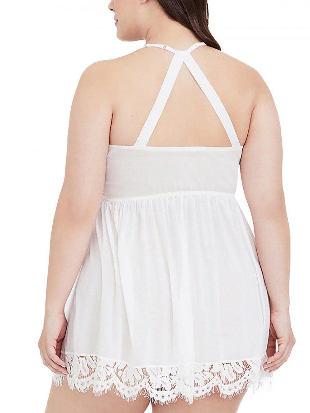 Young Girl White Plus Size Babydoll Lace Halter Neck Nightwear