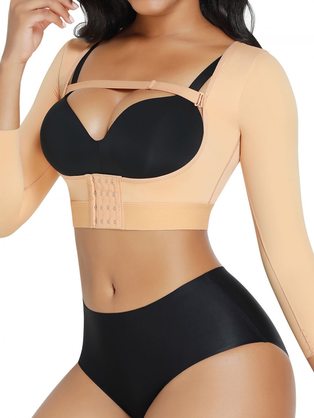 Nude Super Comfy Arm Shaping Body Corset With Cross Back Design