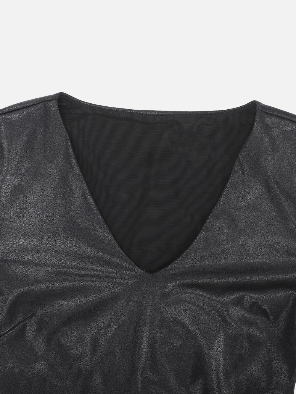 High Elastic Faux Leather Deep V-neck Abdomen Tightening Bodysuit