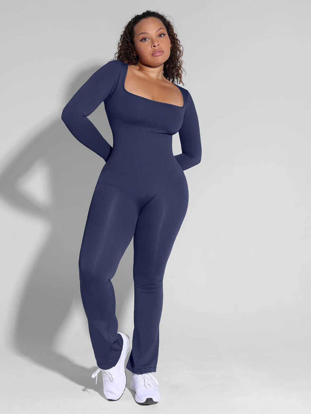 Seamless Long Sleeve Inverted T-shoulder one-piece Flared Jumpsuit