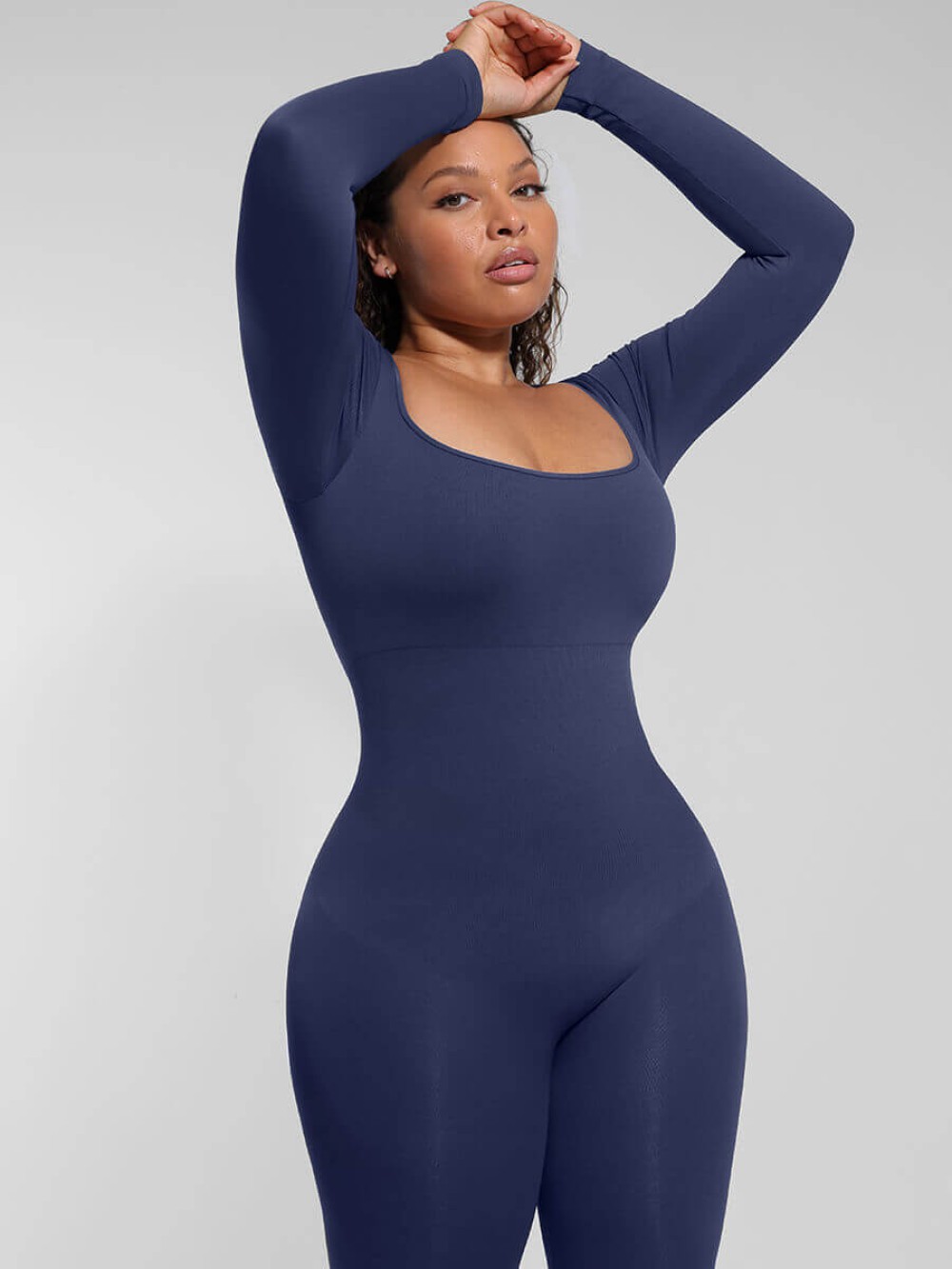 Seamless Long Sleeve Inverted T-shoulder one-piece Flared Jumpsuit