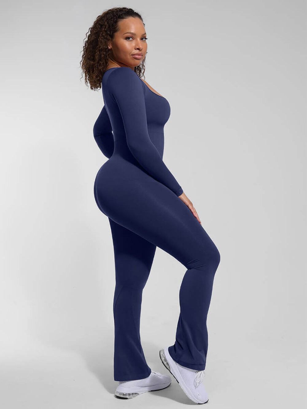 Seamless Long Sleeve Inverted T-shoulder one-piece Flared Jumpsuit