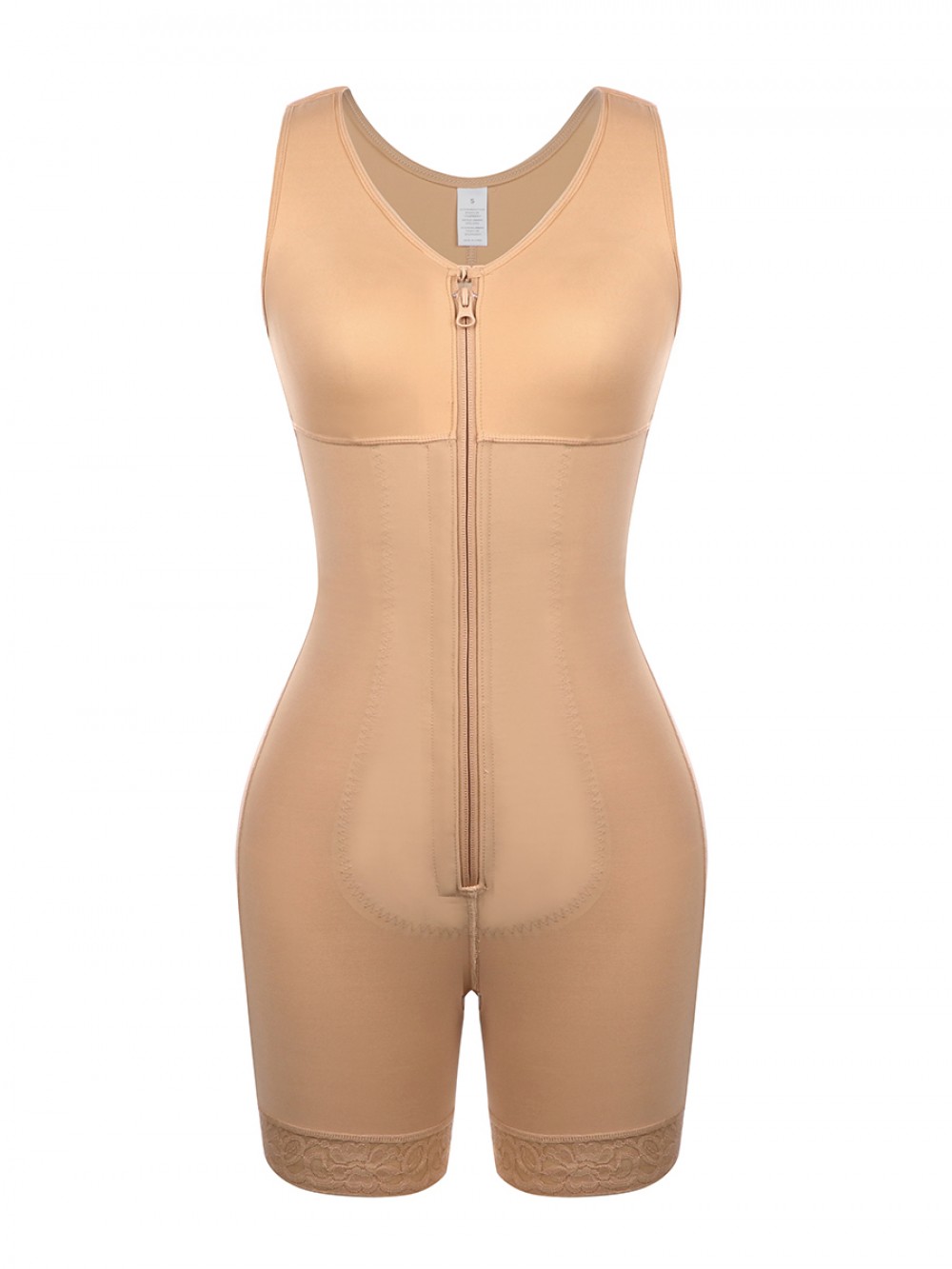 Skin Color Front Zipper Latex Bodysuit Big Size Firm Compression