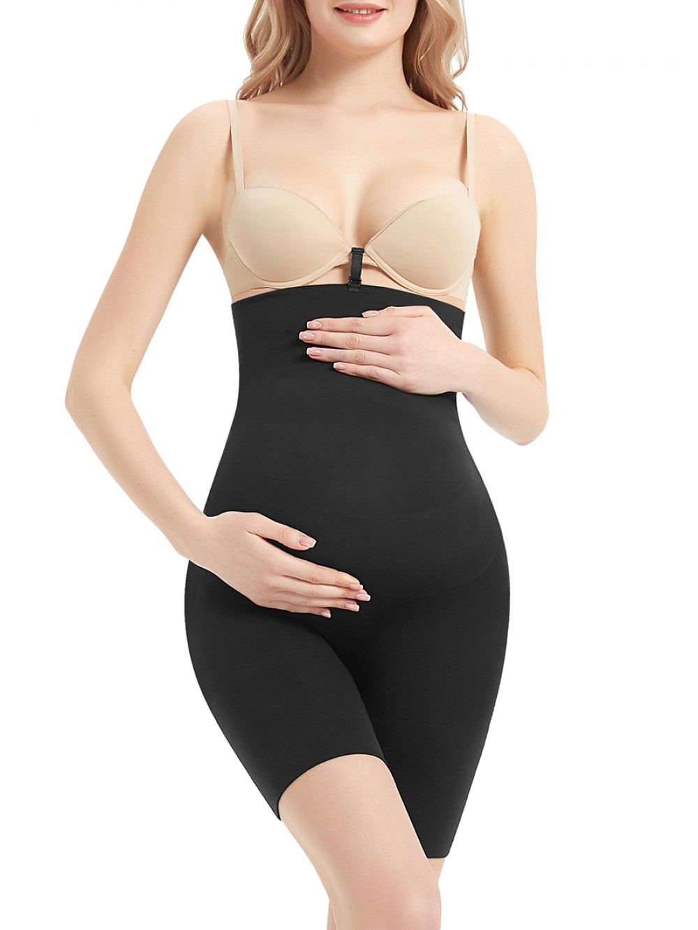 Black Seamless Solid Color Maternity Panty Buckle Firm Foundations