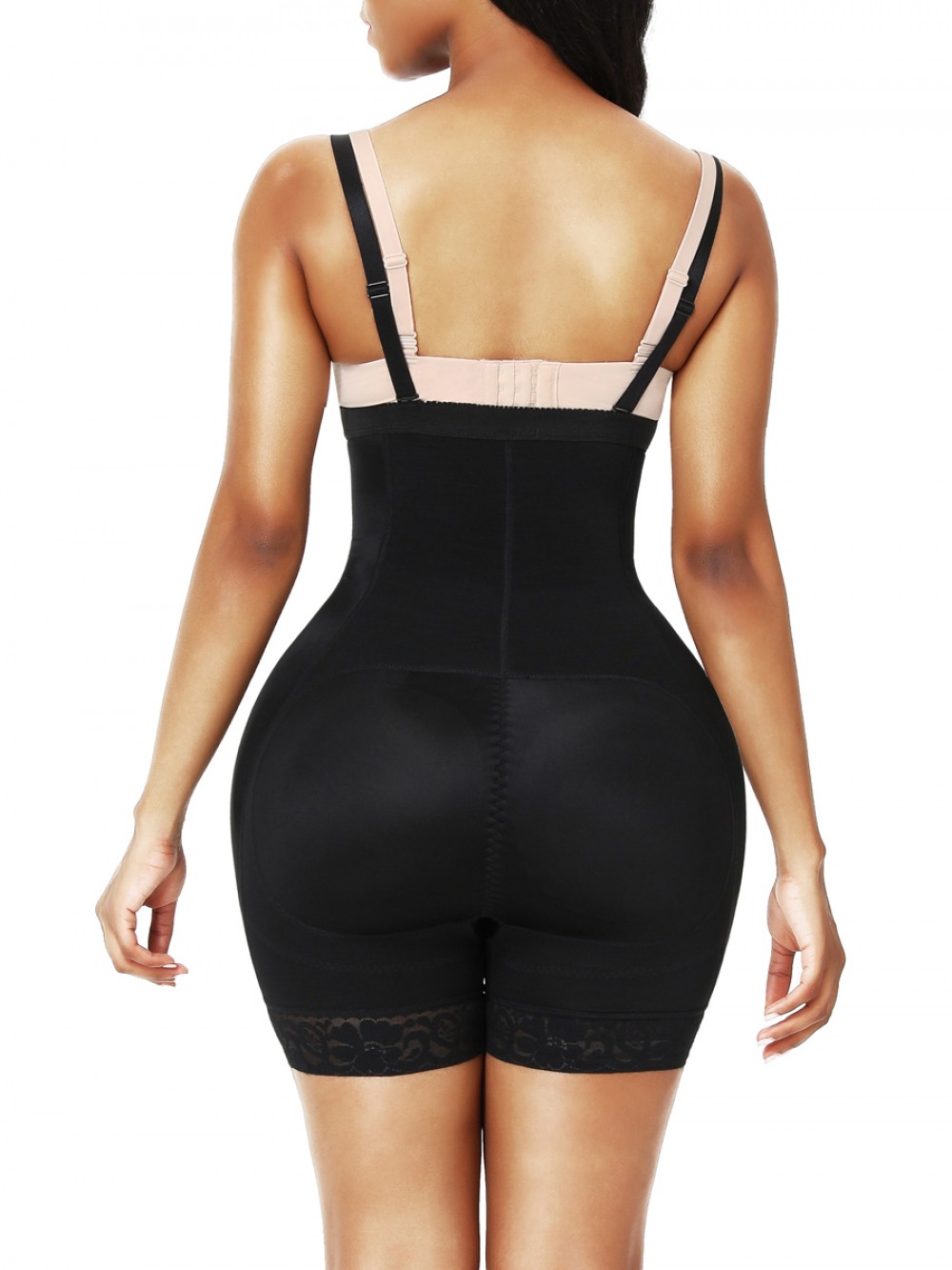 Butt Lifter Black High Waist Lace Removable Pads Firm Compression