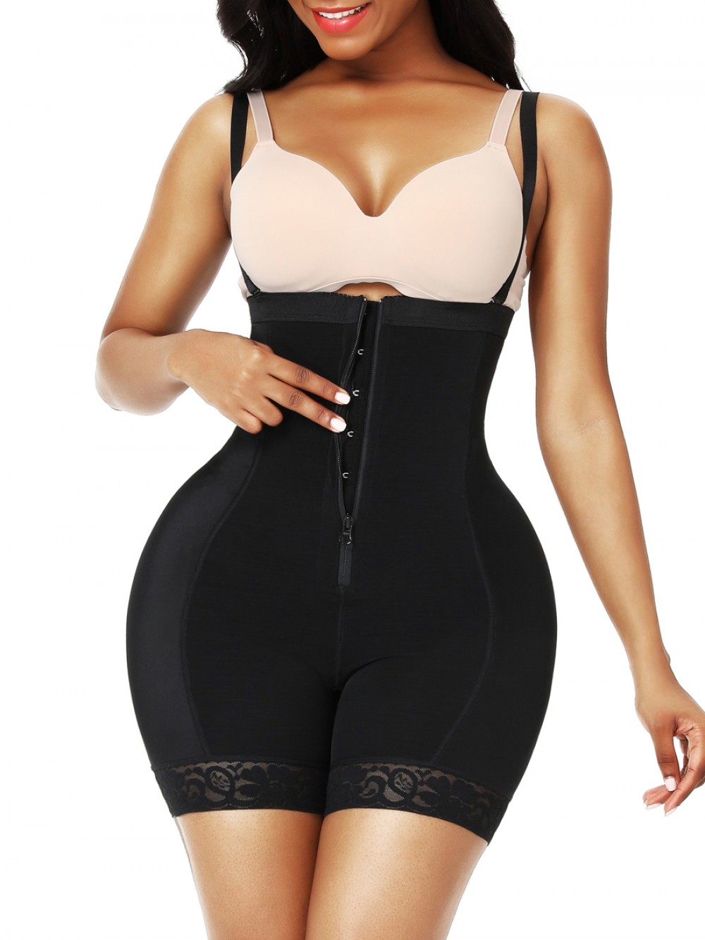 Butt Lifter Black High Waist Lace Removable Pads Firm Compression
