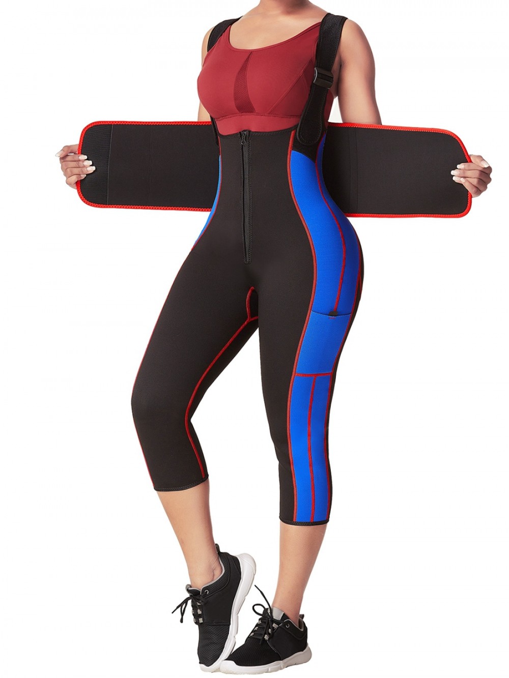 Blue Contrast Color Pockets Sticker Full Body Waist Trainer Weight Loss